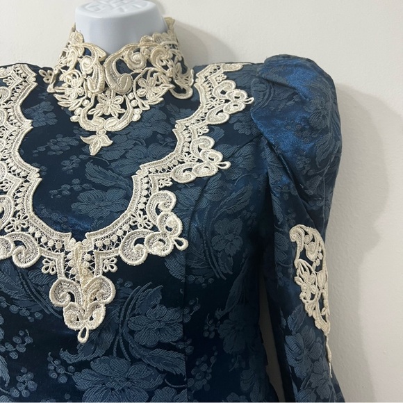 Jessica McClintock Dress 80s XXS Velvet Dark Romantic Fairy Grunge Whimsigoth - Picture 5 of 11